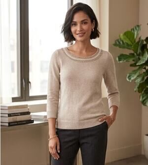 BANANA REPUBLIC Beige Embellished Beaded Wool Blend Sweater size Small